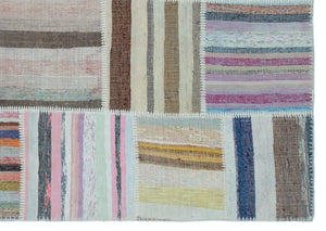 Striped Over Dyed Kilim Patchwork Unique Rug 5'3'' x 7'7'' ft 160 x 230 cm