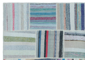 Striped Over Dyed Kilim Patchwork Unique Rug 5'3'' x 7'7'' ft 160 x 230 cm