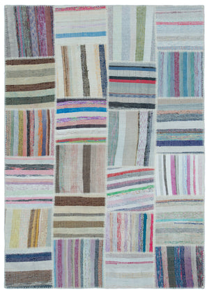Striped Over Dyed Kilim Patchwork Unique Rug 5'3'' x 7'7'' ft 160 x 230 cm