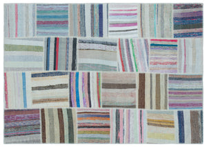 Striped Over Dyed Kilim Patchwork Unique Rug 5'3'' x 7'7'' ft 160 x 230 cm
