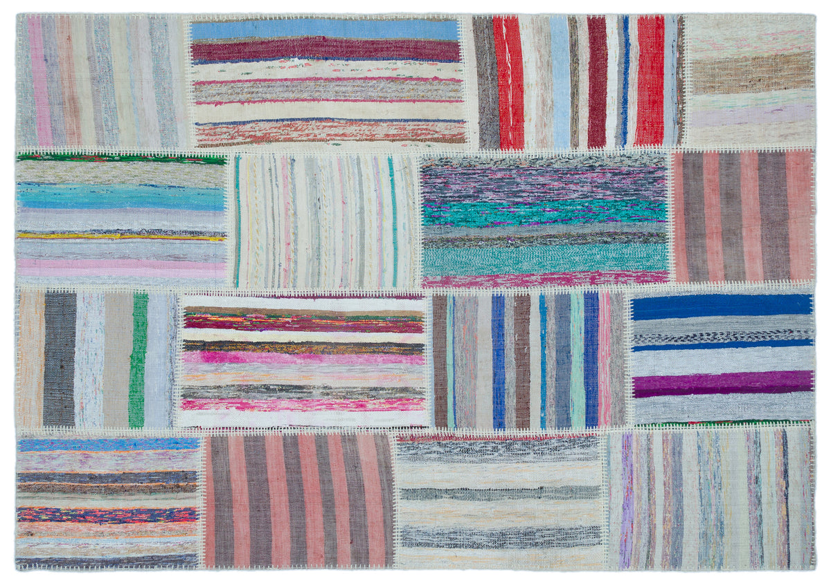 Striped Over Dyed Kilim Patchwork Unique Rug 5&#39;3&#39;&#39; x 7&#39;7&#39;&#39; ft 160 x 230 cm