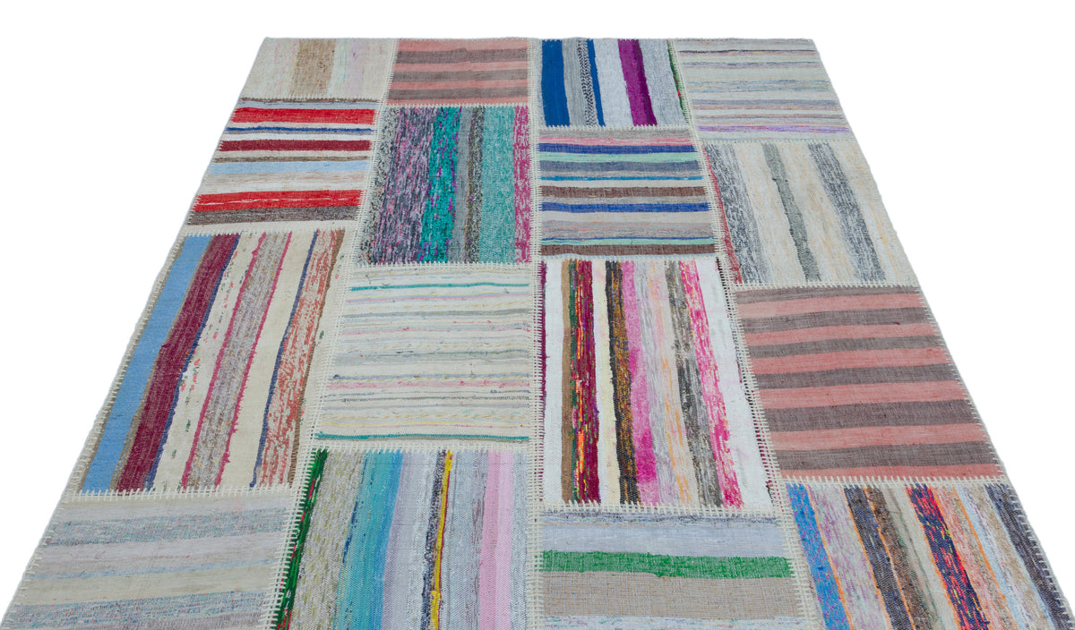 Striped Over Dyed Kilim Patchwork Unique Rug 5&#39;3&#39;&#39; x 7&#39;7&#39;&#39; ft 160 x 230 cm