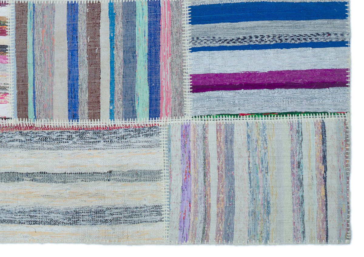 Striped Over Dyed Kilim Patchwork Unique Rug 5&#39;3&#39;&#39; x 7&#39;7&#39;&#39; ft 160 x 230 cm
