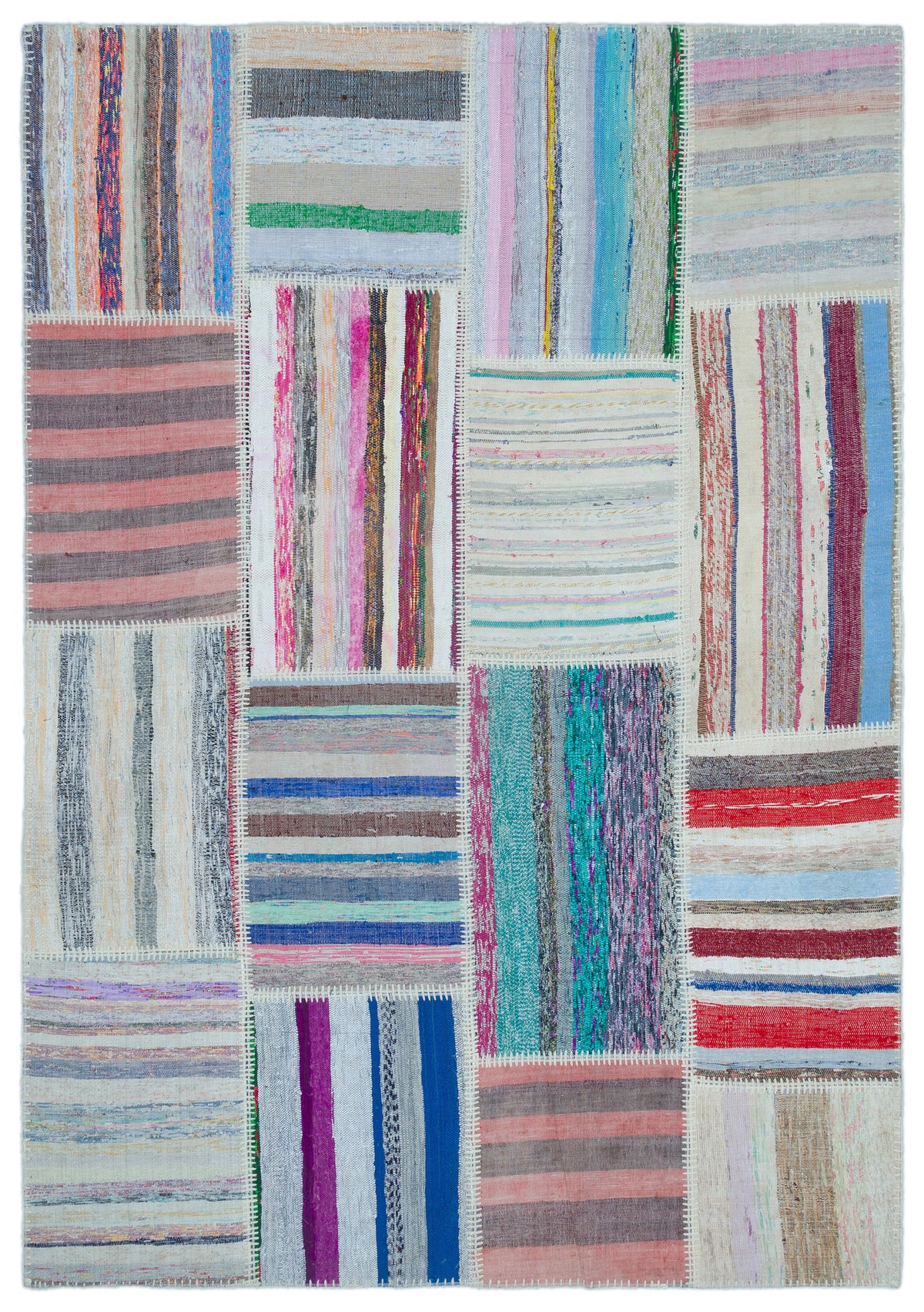 Striped Over Dyed Kilim Patchwork Unique Rug 5&#39;3&#39;&#39; x 7&#39;7&#39;&#39; ft 160 x 230 cm