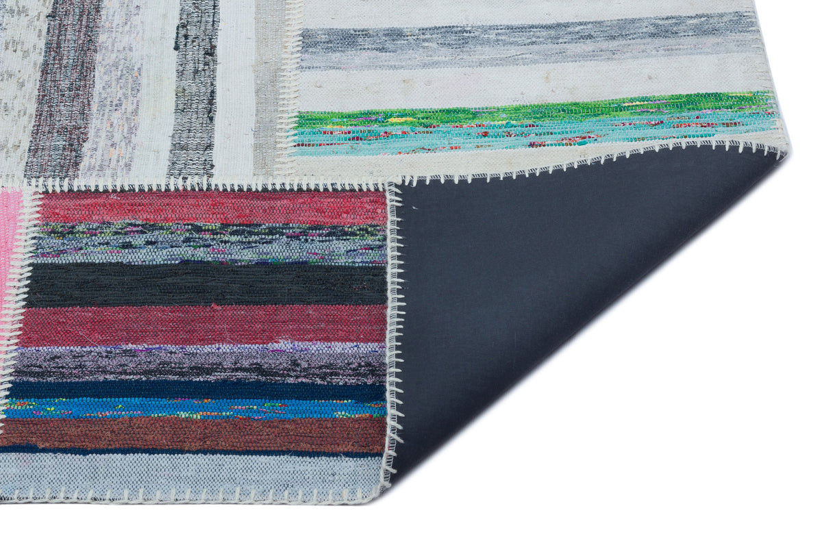 Striped Over Dyed Kilim Patchwork Unique Rug 5&#39;3&#39;&#39; x 7&#39;7&#39;&#39; ft 160 x 230 cm