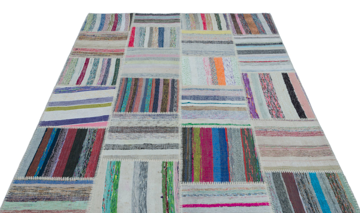 Striped Over Dyed Kilim Patchwork Unique Rug 5&#39;3&#39;&#39; x 7&#39;7&#39;&#39; ft 160 x 230 cm