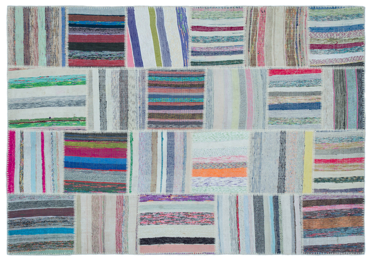 Striped Over Dyed Kilim Patchwork Unique Rug 5&#39;3&#39;&#39; x 7&#39;7&#39;&#39; ft 160 x 230 cm