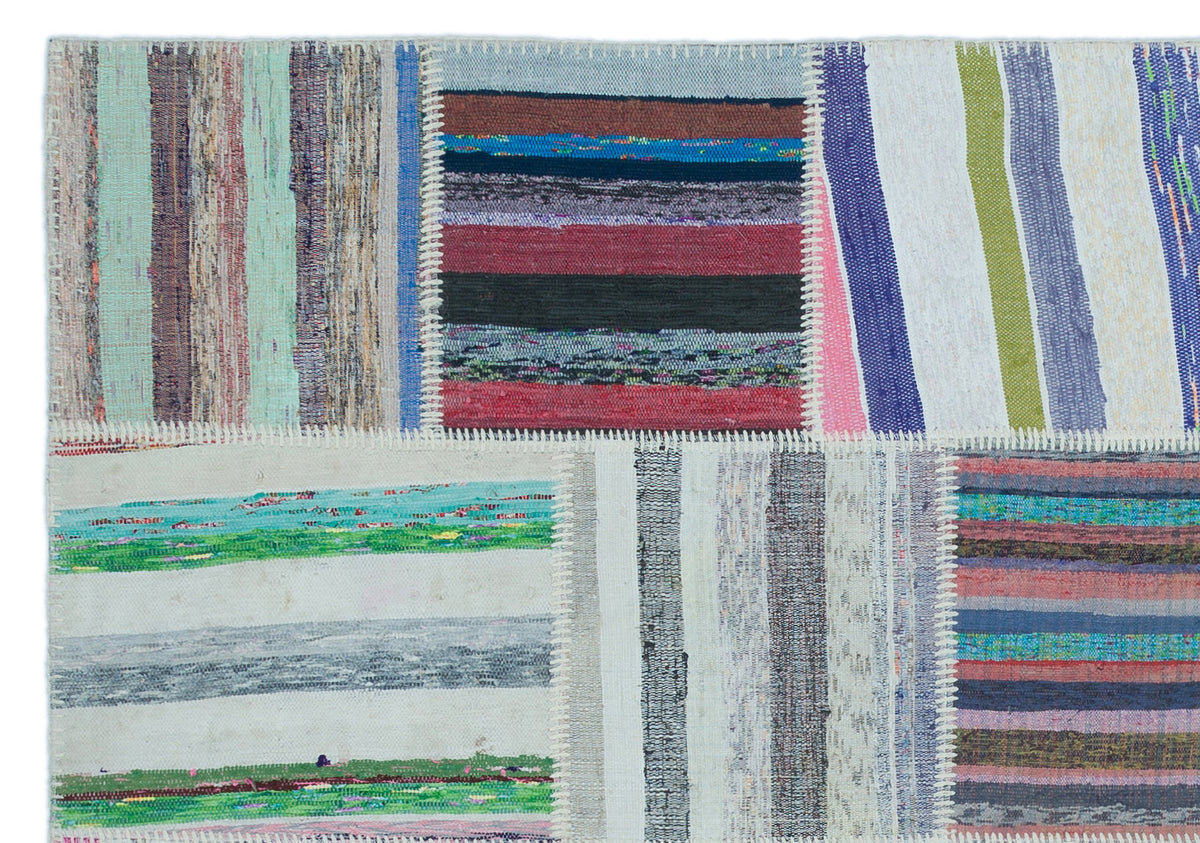 Striped Over Dyed Kilim Patchwork Unique Rug 5&#39;3&#39;&#39; x 7&#39;7&#39;&#39; ft 160 x 230 cm