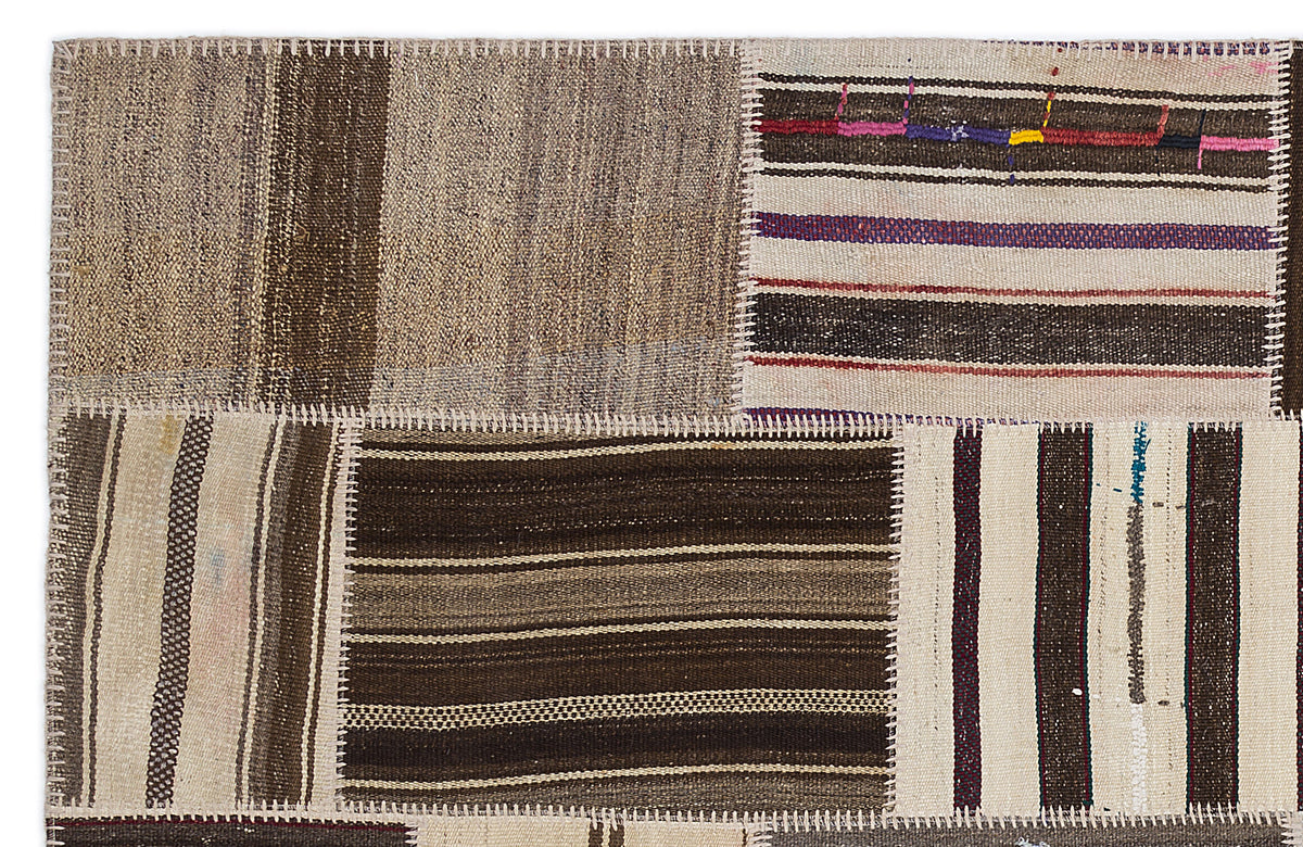 Striped Over Dyed Kilim Patchwork Unique Rug 5&#39;3&#39;&#39; x 7&#39;7&#39;&#39; ft 160 x 230 cm