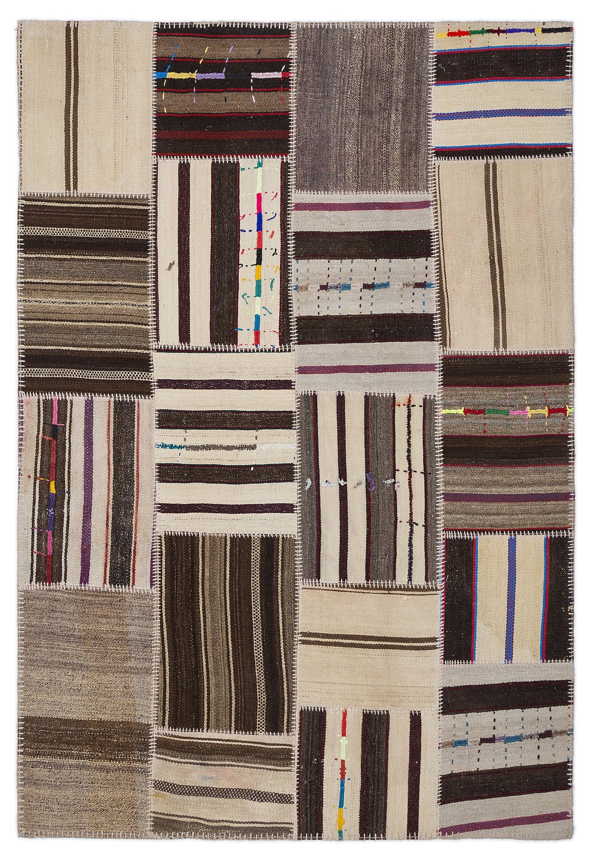 Striped Over Dyed Kilim Patchwork Unique Rug 5&#39;3&#39;&#39; x 7&#39;7&#39;&#39; ft 160 x 230 cm