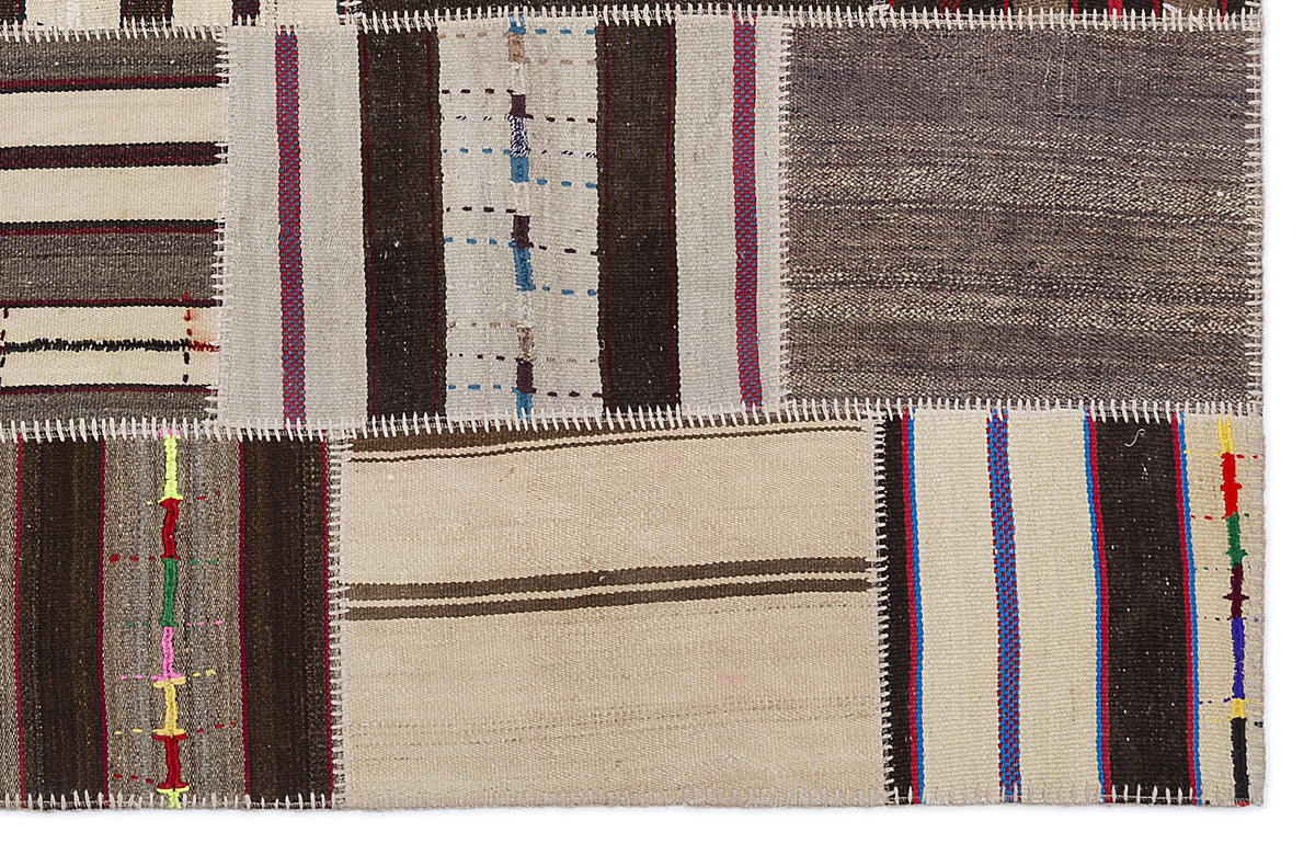 Striped Over Dyed Kilim Patchwork Unique Rug 5&#39;3&#39;&#39; x 7&#39;7&#39;&#39; ft 160 x 230 cm