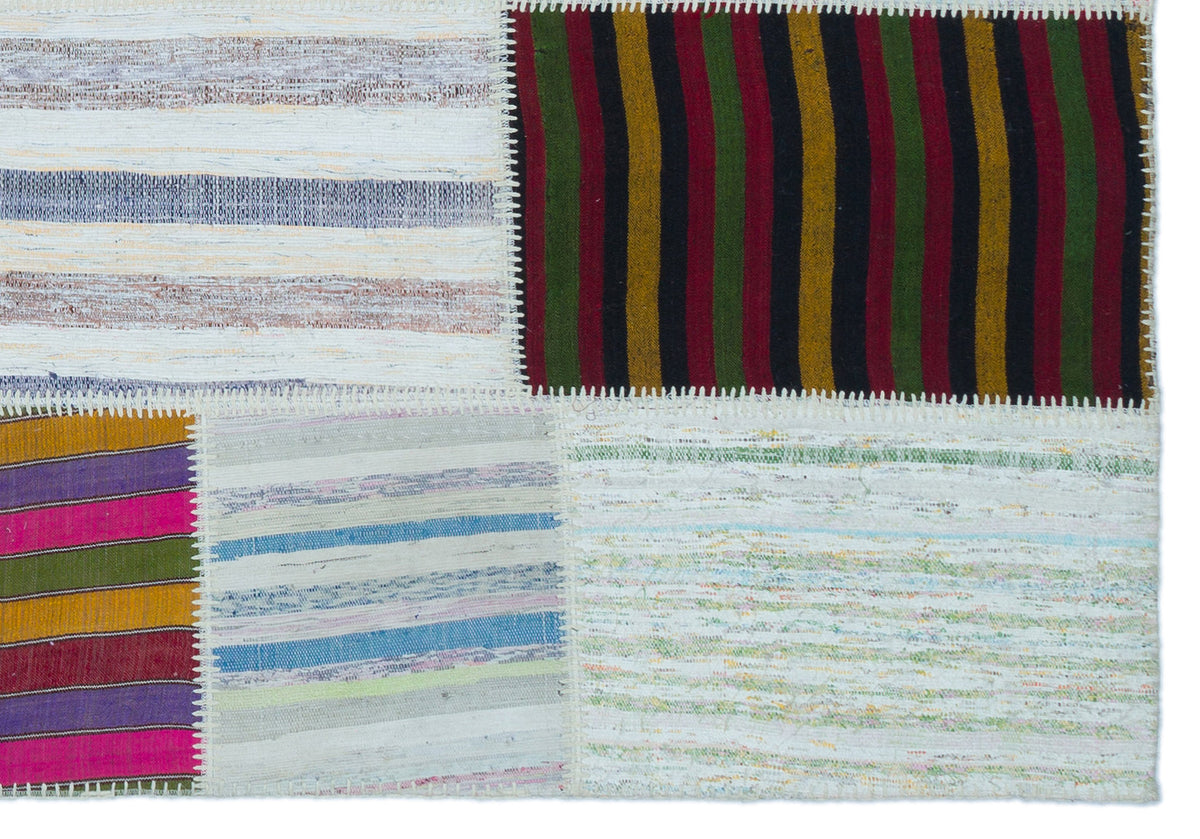 Striped Over Dyed Kilim Patchwork Unique Rug 5&#39;3&#39;&#39; x 7&#39;7&#39;&#39; ft 160 x 230 cm