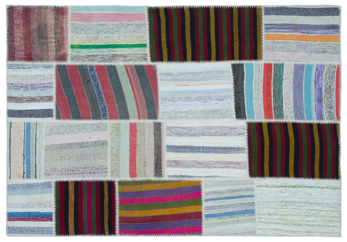 Striped Over Dyed Kilim Patchwork Unique Rug 5&#39;3&#39;&#39; x 7&#39;7&#39;&#39; ft 160 x 230 cm