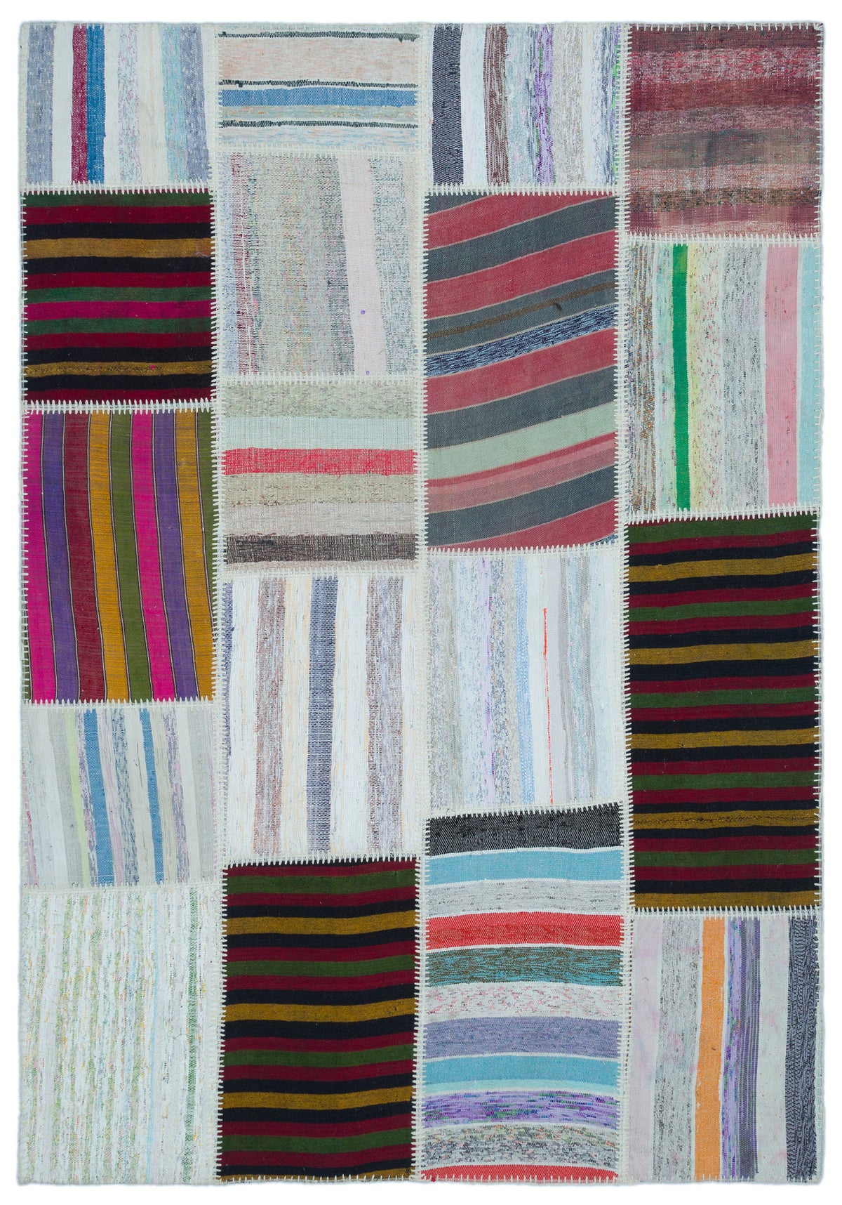 Striped Over Dyed Kilim Patchwork Unique Rug 5&#39;3&#39;&#39; x 7&#39;7&#39;&#39; ft 160 x 230 cm