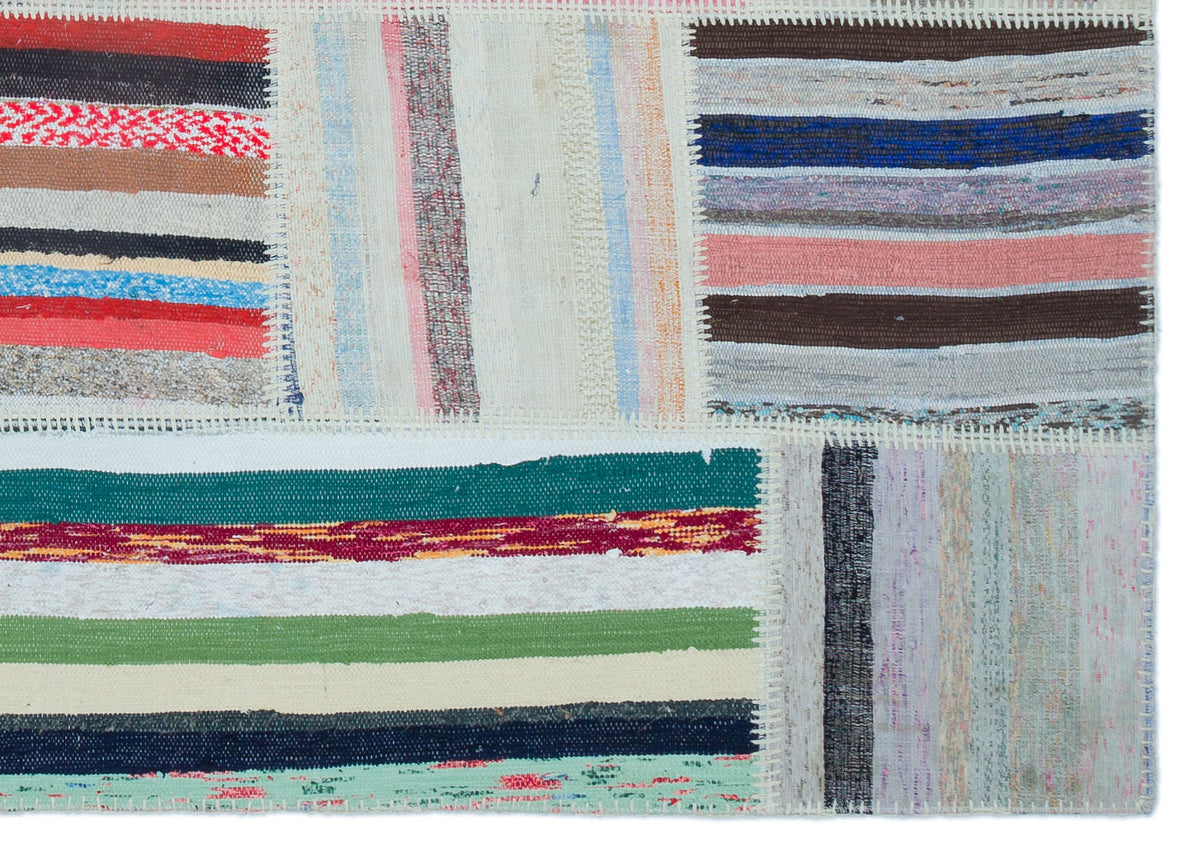 Striped Over Dyed Kilim Patchwork Unique Rug 5&#39;3&#39;&#39; x 7&#39;7&#39;&#39; ft 160 x 230 cm