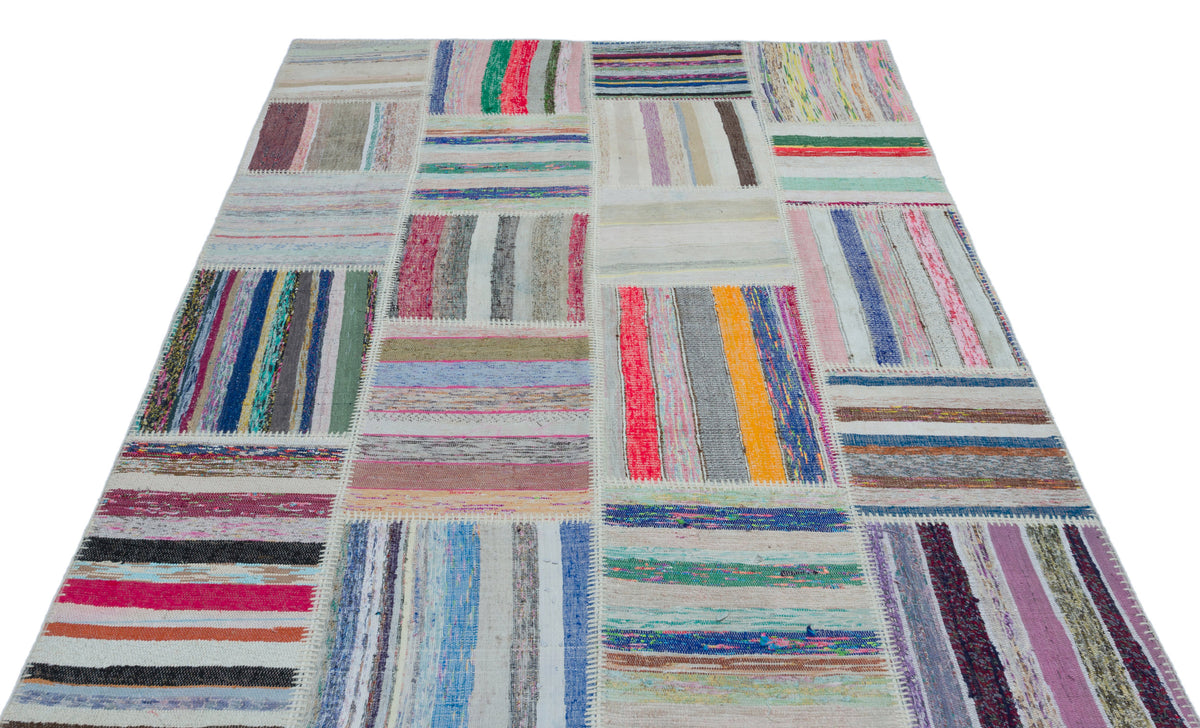 Striped Over Dyed Kilim Patchwork Unique Rug 5&#39;3&#39;&#39; x 7&#39;7&#39;&#39; ft 160 x 230 cm