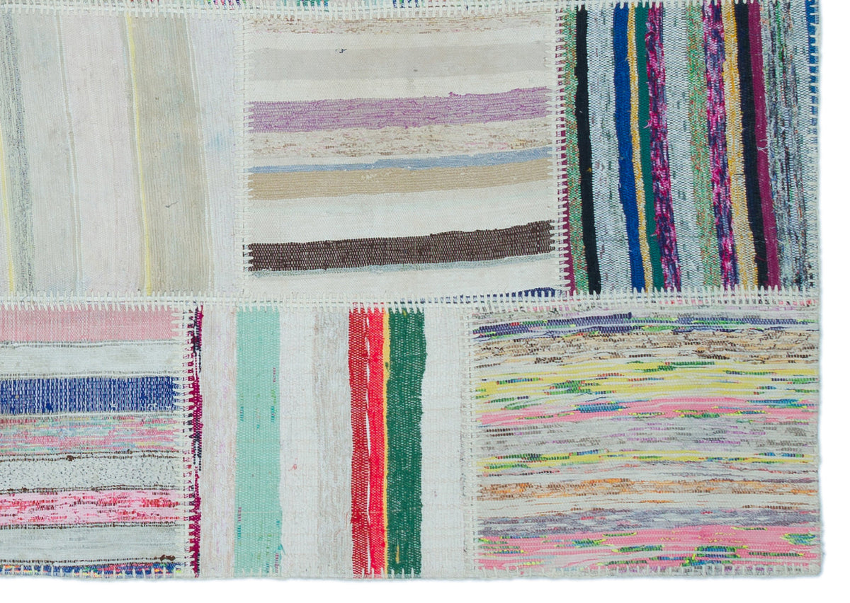 Striped Over Dyed Kilim Patchwork Unique Rug 5&#39;3&#39;&#39; x 7&#39;7&#39;&#39; ft 160 x 230 cm