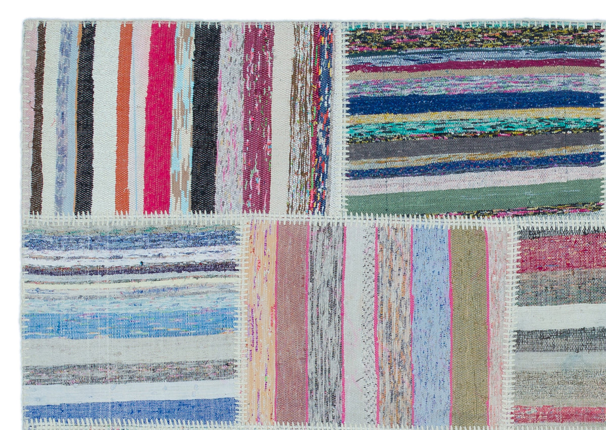 Striped Over Dyed Kilim Patchwork Unique Rug 5&#39;3&#39;&#39; x 7&#39;7&#39;&#39; ft 160 x 230 cm