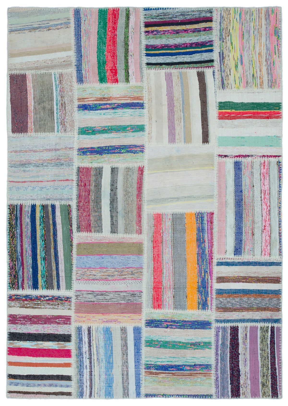 Striped Over Dyed Kilim Patchwork Unique Rug 5&#39;3&#39;&#39; x 7&#39;7&#39;&#39; ft 160 x 230 cm