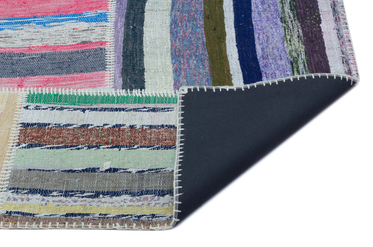 Striped Over Dyed Kilim Patchwork Unique Rug 5&#39;3&#39;&#39; x 7&#39;7&#39;&#39; ft 160 x 230 cm