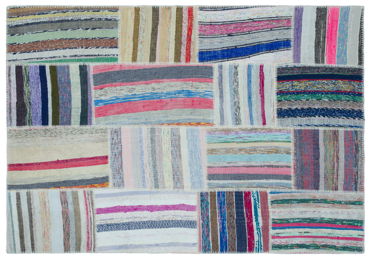 Striped Over Dyed Kilim Patchwork Unique Rug 5&#39;3&#39;&#39; x 7&#39;7&#39;&#39; ft 160 x 230 cm