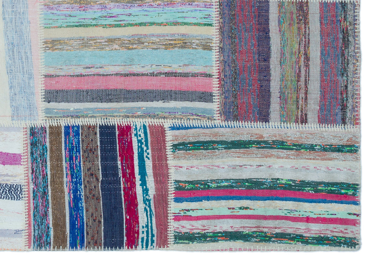 Striped Over Dyed Kilim Patchwork Unique Rug 5&#39;3&#39;&#39; x 7&#39;7&#39;&#39; ft 160 x 230 cm