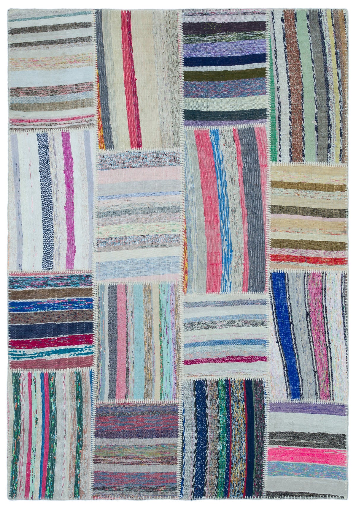 Striped Over Dyed Kilim Patchwork Unique Rug 5&#39;3&#39;&#39; x 7&#39;7&#39;&#39; ft 160 x 230 cm