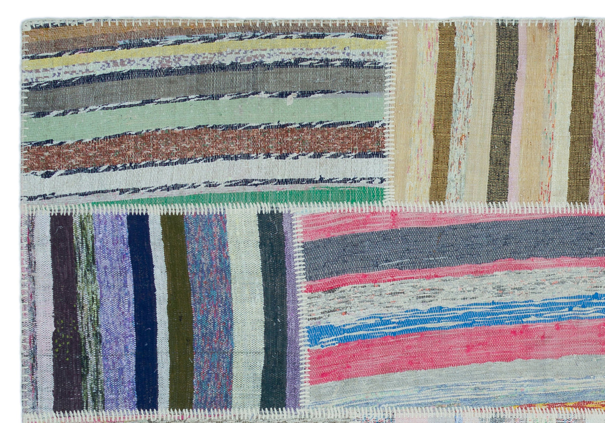 Striped Over Dyed Kilim Patchwork Unique Rug 5&#39;3&#39;&#39; x 7&#39;7&#39;&#39; ft 160 x 230 cm