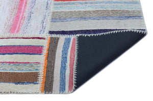 Striped Over Dyed Kilim Patchwork Unique Rug 5'3'' x 7'5'' ft 160 x 226 cm