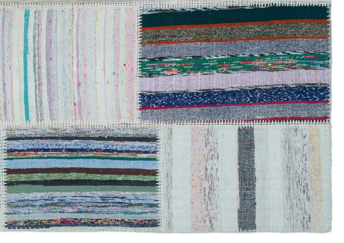 Striped Over Dyed Kilim Patchwork Unique Rug 5&#39;3&#39;&#39; x 7&#39;5&#39;&#39; ft 160 x 226 cm
