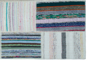 Striped Over Dyed Kilim Patchwork Unique Rug 5'3'' x 7'5'' ft 160 x 226 cm