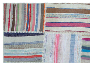 Striped Over Dyed Kilim Patchwork Unique Rug 5'3'' x 7'5'' ft 160 x 226 cm