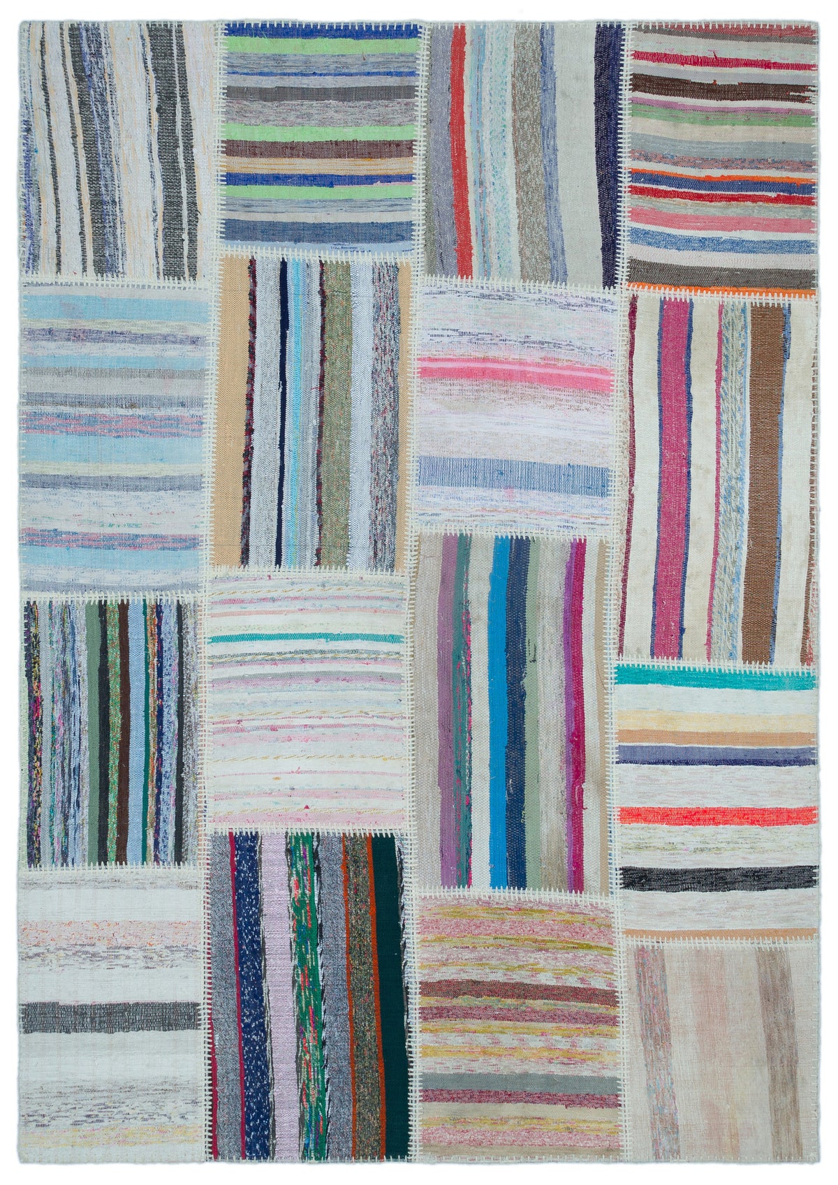Striped Over Dyed Kilim Patchwork Unique Rug 5&#39;3&#39;&#39; x 7&#39;5&#39;&#39; ft 160 x 226 cm