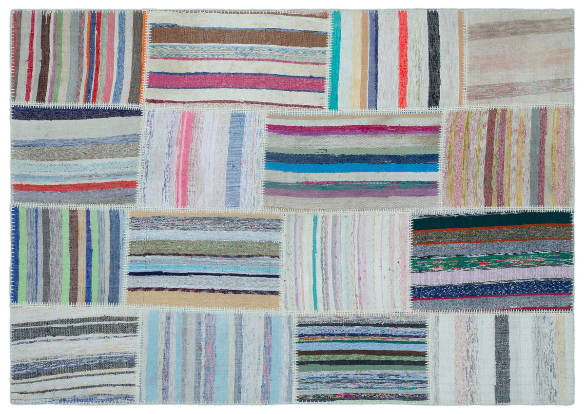 Striped Over Dyed Kilim Patchwork Unique Rug 5&#39;3&#39;&#39; x 7&#39;5&#39;&#39; ft 160 x 226 cm