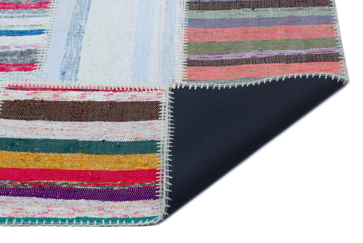 Striped Over Dyed Kilim Patchwork Unique Rug 5&#39;3&#39;&#39; x 7&#39;5&#39;&#39; ft 160 x 225 cm