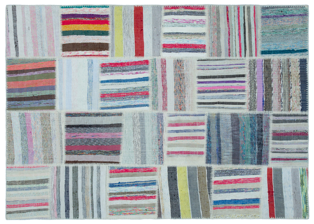 Striped Over Dyed Kilim Patchwork Unique Rug 5&#39;3&#39;&#39; x 7&#39;5&#39;&#39; ft 160 x 225 cm