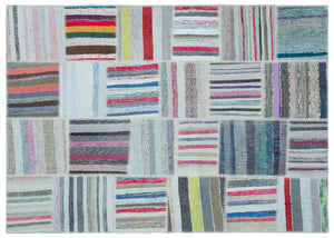 Striped Over Dyed Kilim Patchwork Unique Rug 5'3'' x 7'5'' ft 160 x 225 cm