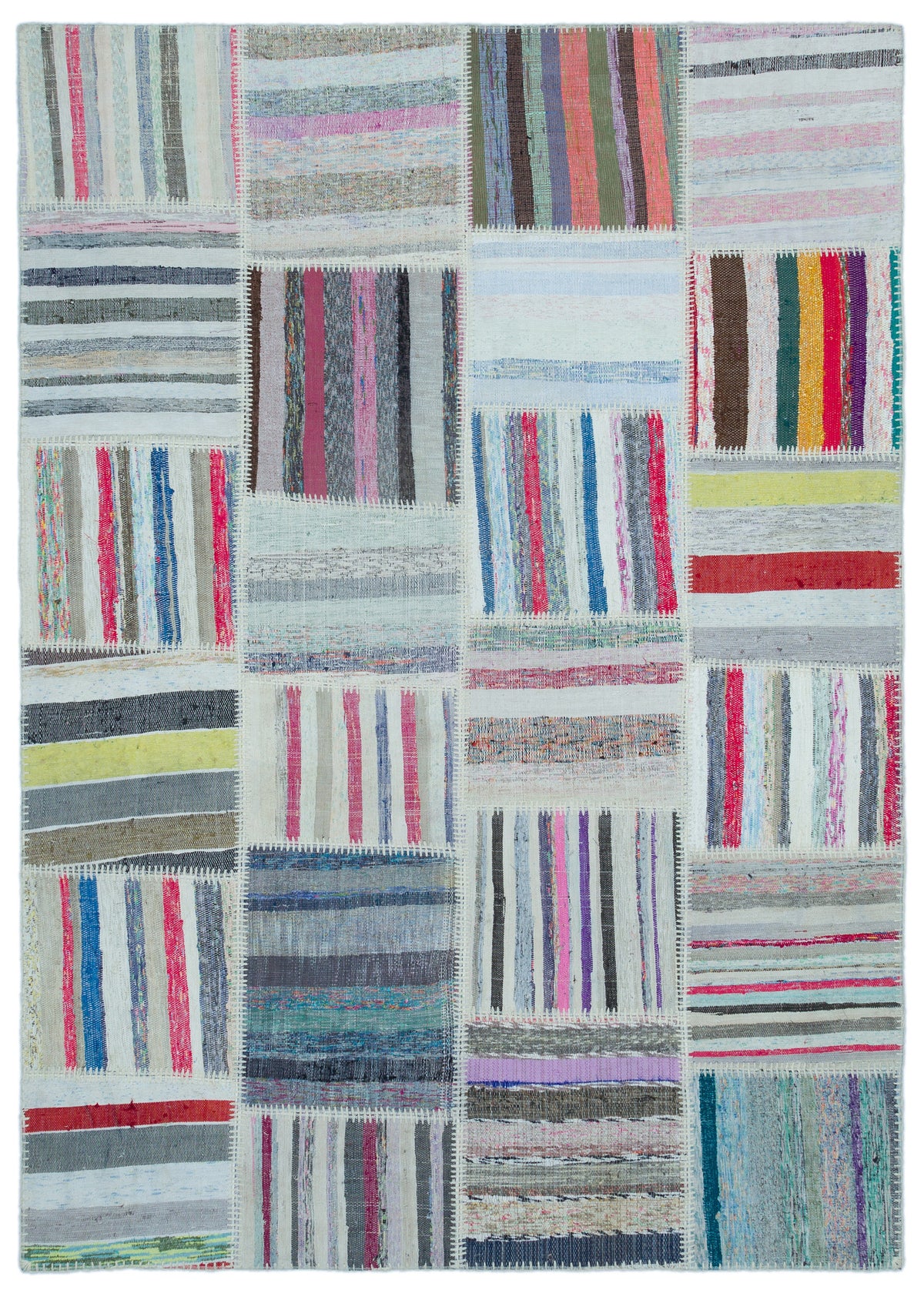 Striped Over Dyed Kilim Patchwork Unique Rug 5&#39;3&#39;&#39; x 7&#39;5&#39;&#39; ft 160 x 225 cm