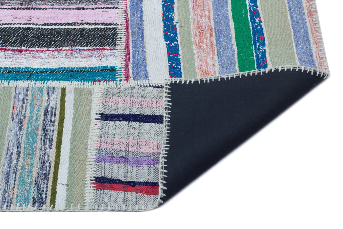 Striped Over Dyed Kilim Patchwork Unique Rug 5&#39;3&#39;&#39; x 7&#39;7&#39;&#39; ft 160 x 230 cm