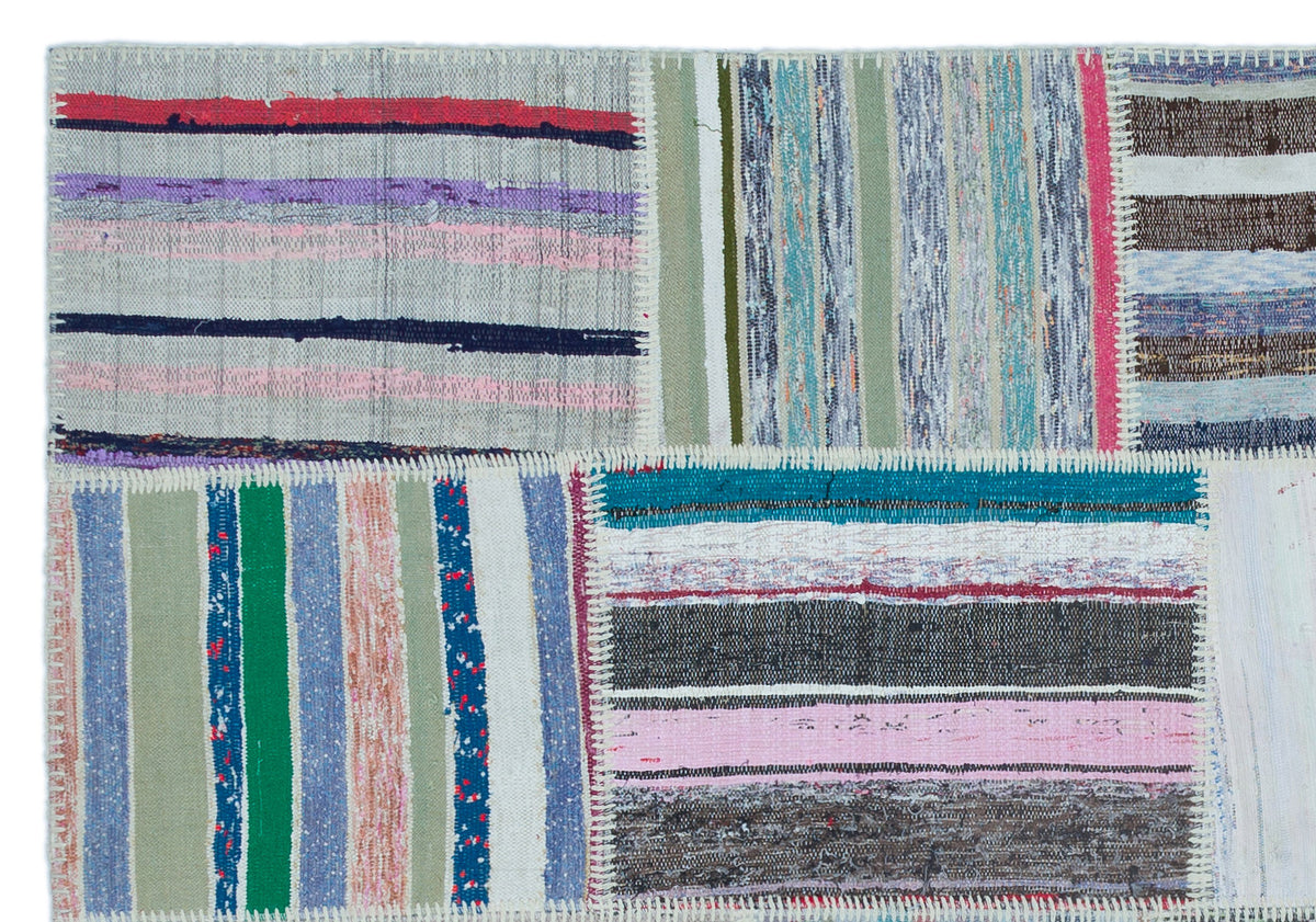 Striped Over Dyed Kilim Patchwork Unique Rug 5&#39;3&#39;&#39; x 7&#39;7&#39;&#39; ft 160 x 230 cm