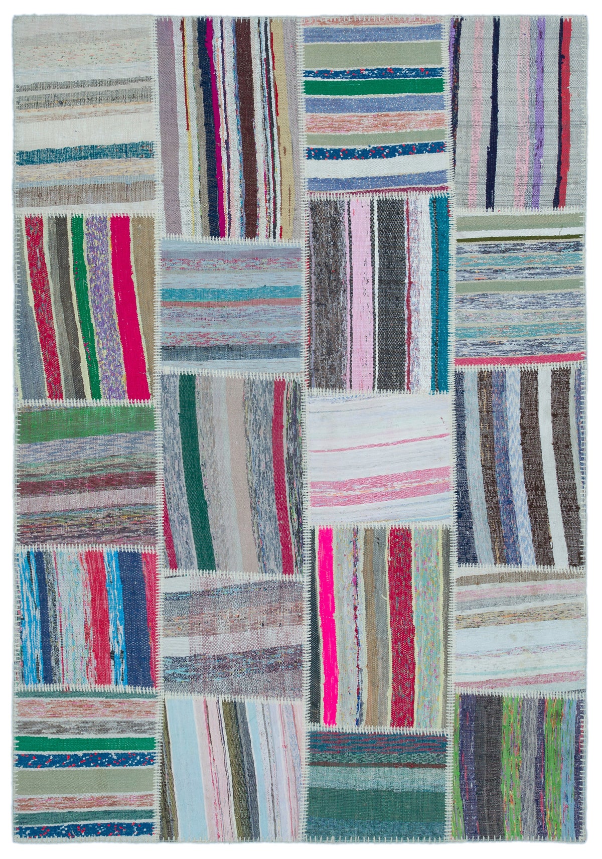 Striped Over Dyed Kilim Patchwork Unique Rug 5&#39;3&#39;&#39; x 7&#39;7&#39;&#39; ft 160 x 230 cm