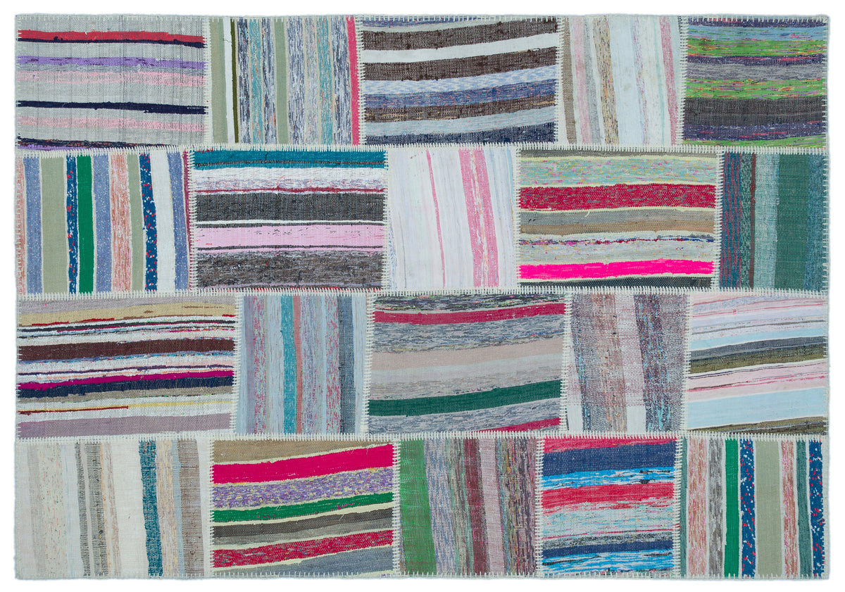 Striped Over Dyed Kilim Patchwork Unique Rug 5&#39;3&#39;&#39; x 7&#39;7&#39;&#39; ft 160 x 230 cm