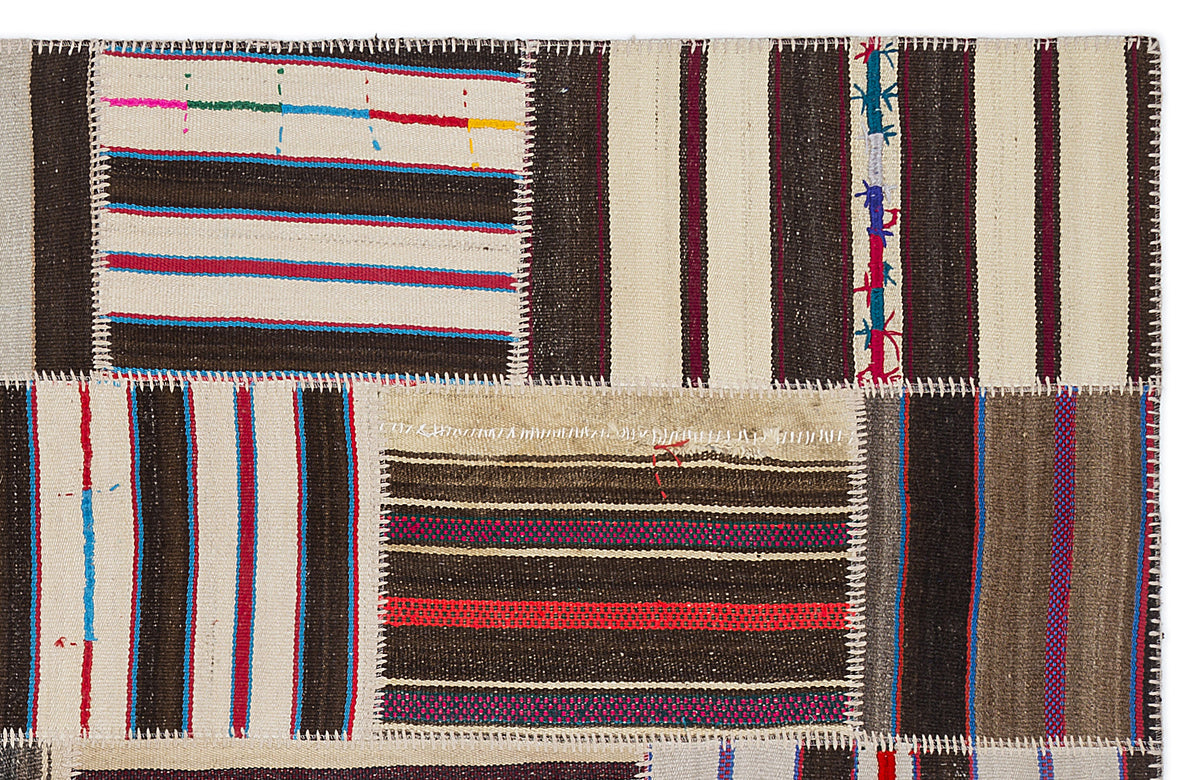Striped Over Dyed Kilim Patchwork Unique Rug 5&#39;3&#39;&#39; x 7&#39;7&#39;&#39; ft 160 x 230 cm