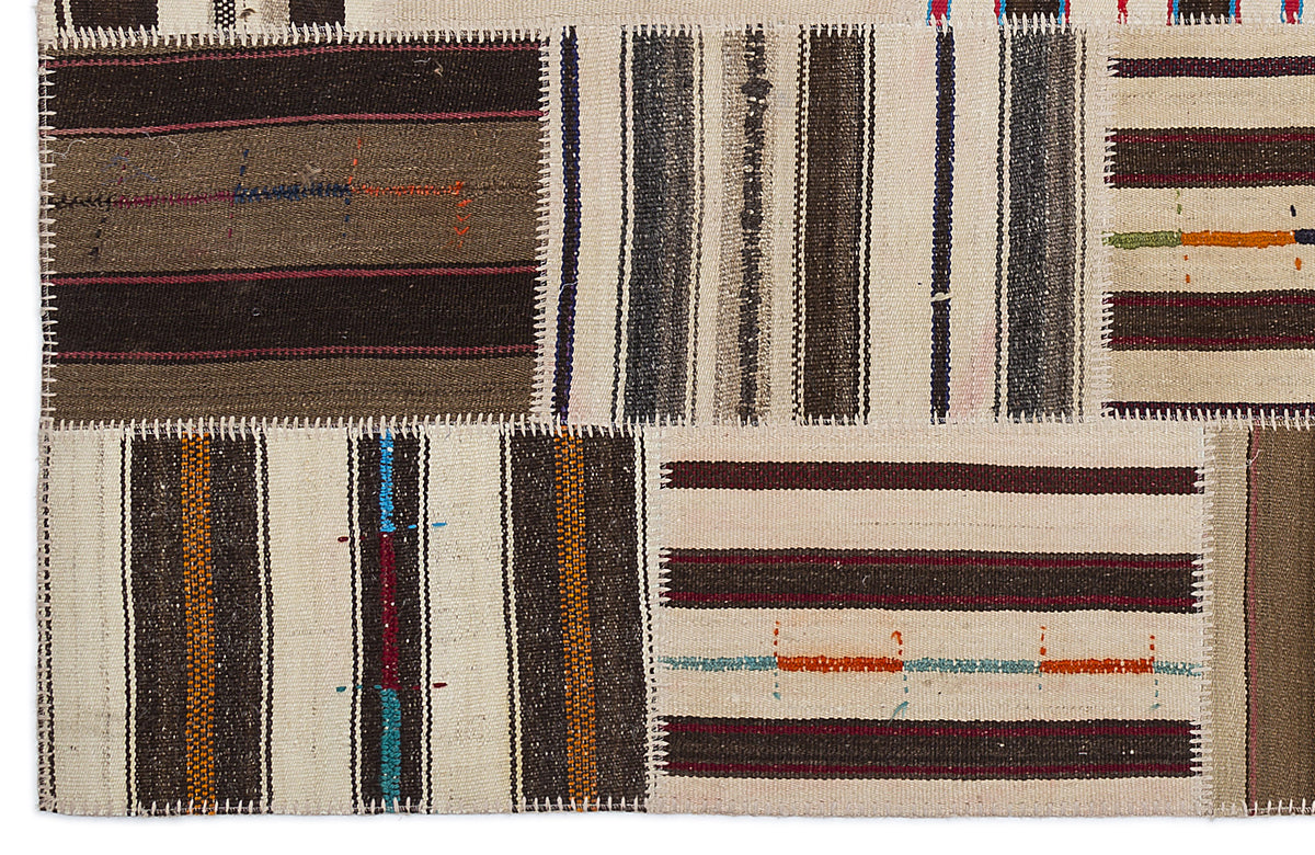 Striped Over Dyed Kilim Patchwork Unique Rug 5&#39;3&#39;&#39; x 7&#39;7&#39;&#39; ft 160 x 230 cm