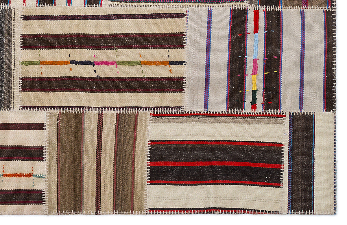 Striped Over Dyed Kilim Patchwork Unique Rug 5&#39;3&#39;&#39; x 7&#39;7&#39;&#39; ft 160 x 230 cm