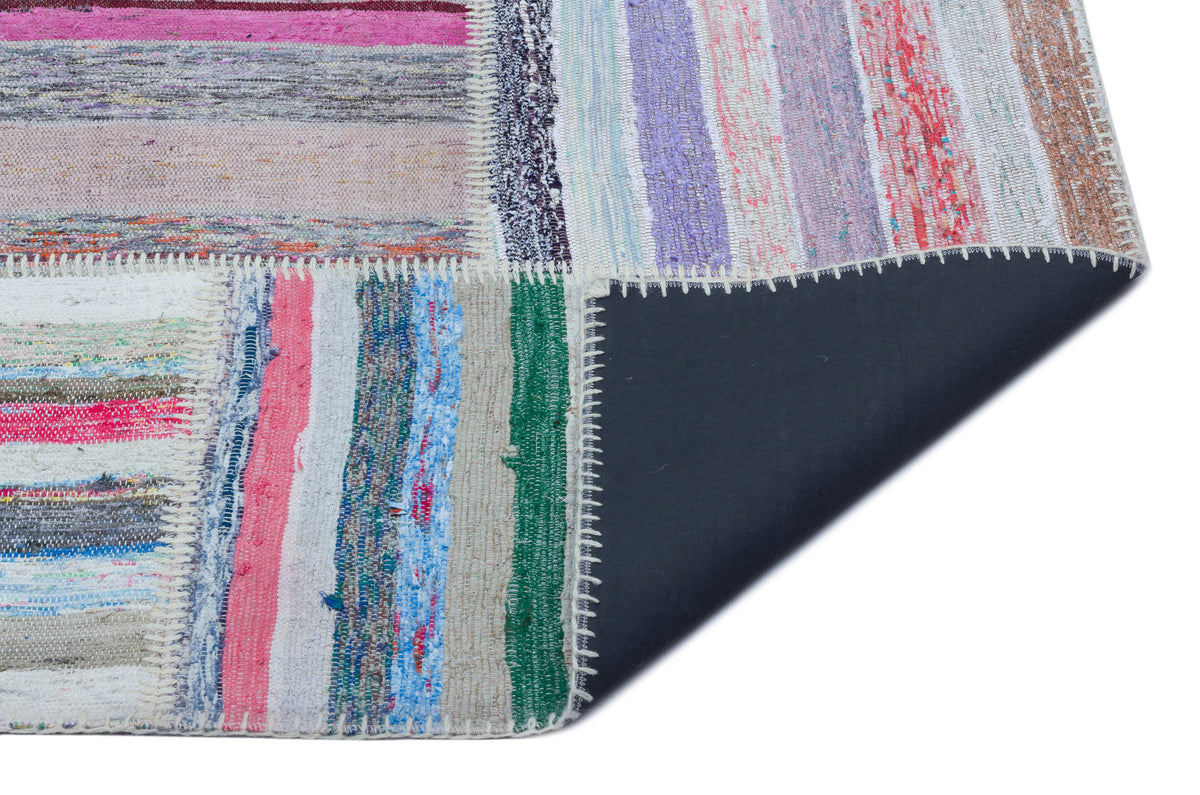 Striped Over Dyed Kilim Patchwork Unique Rug 5&#39;3&#39;&#39; x 7&#39;7&#39;&#39; ft 160 x 230 cm