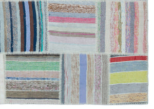 Striped Over Dyed Kilim Patchwork Unique Rug 5'3'' x 7'7'' ft 160 x 230 cm
