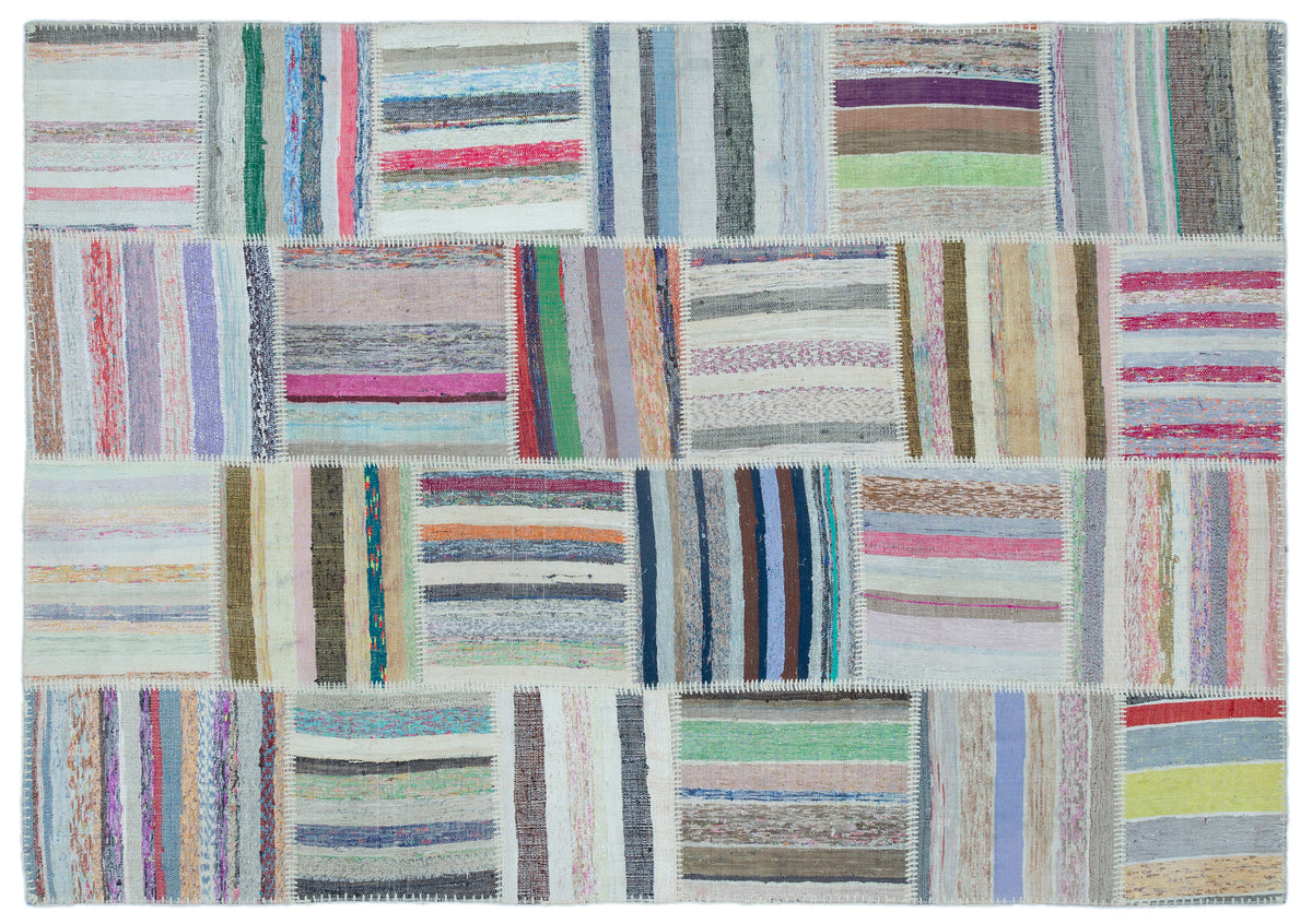 Striped Over Dyed Kilim Patchwork Unique Rug 5&#39;3&#39;&#39; x 7&#39;7&#39;&#39; ft 160 x 230 cm