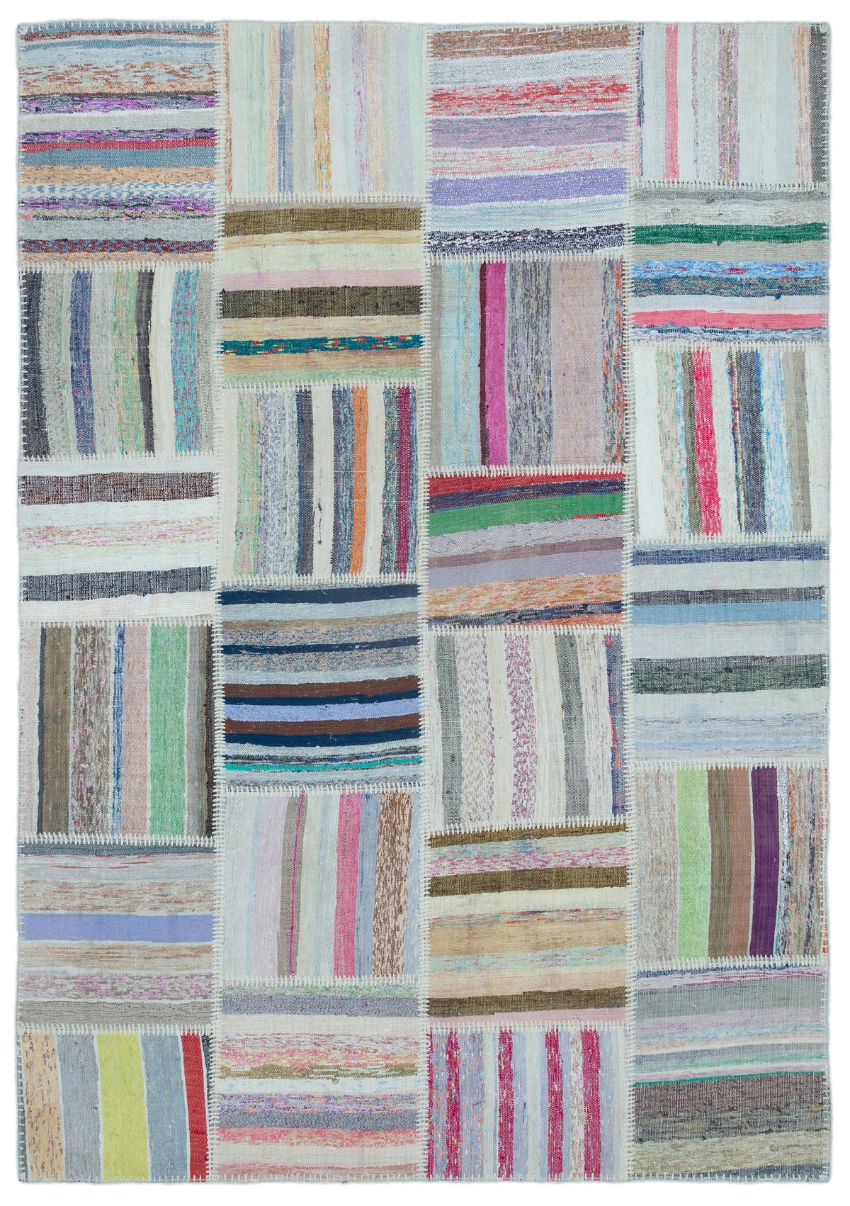 Striped Over Dyed Kilim Patchwork Unique Rug 5&#39;3&#39;&#39; x 7&#39;7&#39;&#39; ft 160 x 230 cm