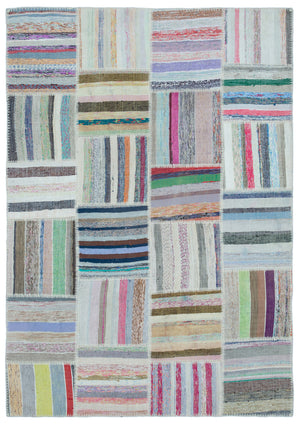 Striped Over Dyed Kilim Patchwork Unique Rug 5'3'' x 7'7'' ft 160 x 230 cm